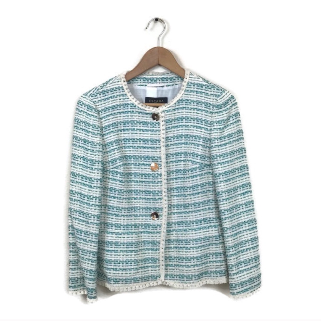 New Nwt Escada Jacket Tweed Lagoon Blazer